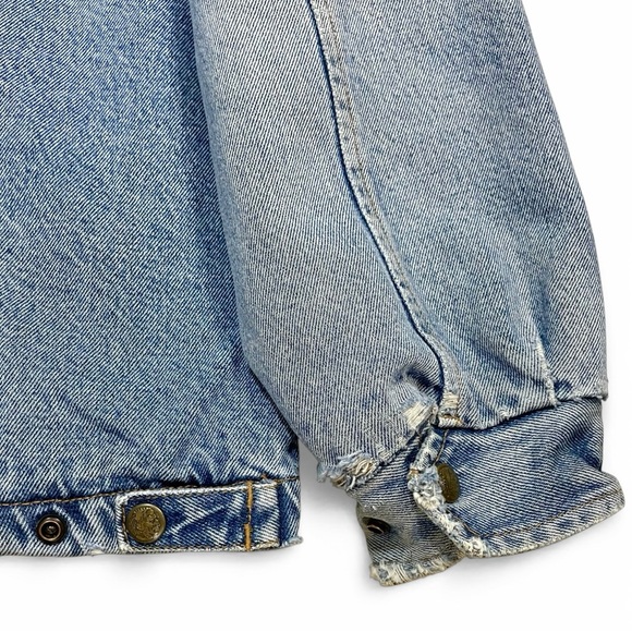 Woolrich 90s Denim Work Jacket Men's L Leather Collar Blanket Lined Distressed - Picture 11 of 16